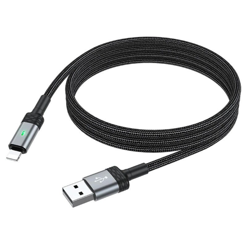 Кабель BOROFONE BU30 USB to iP, 2.4A, 1.2m, nylon, aluminum connectors, light indicator, Black