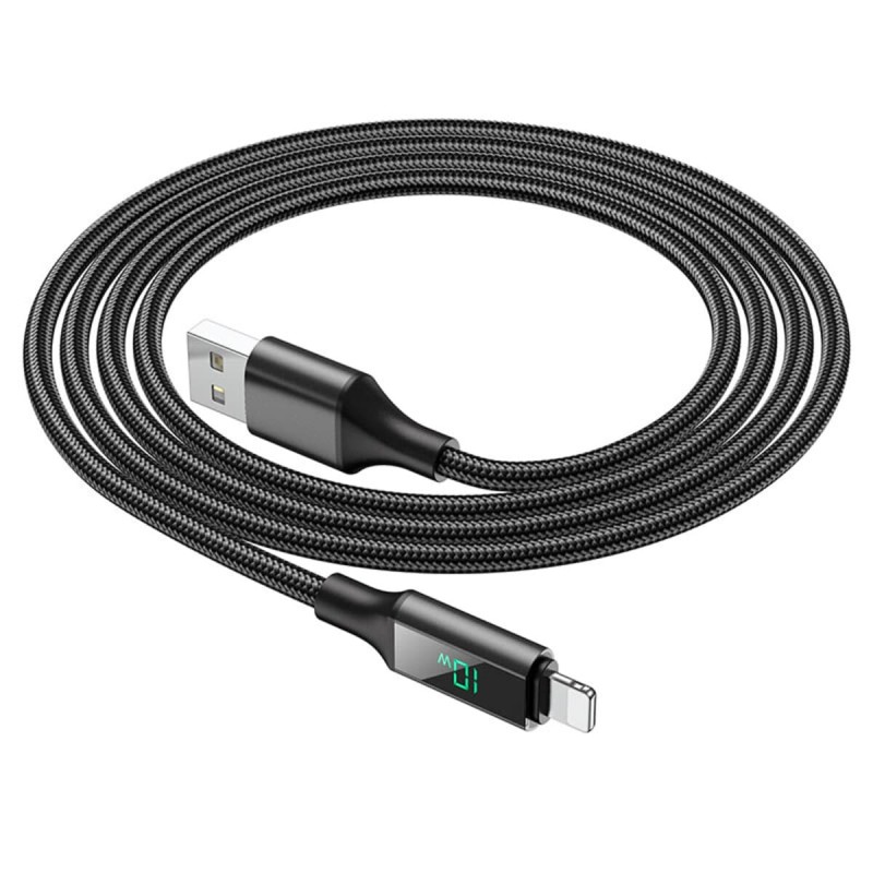 Кабель BOROFONE BU32 Type-C to iP 3A, 20W, 1.2m, nylon, aluminum connectors, digital display, Black