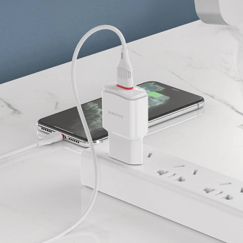 Мережевий зарядний пристрій BOROFONE BA48A Orion single port charger set(iP) White