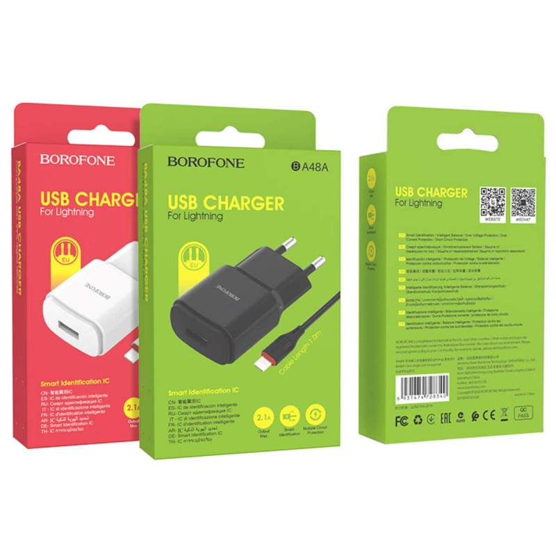 Мережевий зарядний пристрій BOROFONE BA48A Orion single port charger set(iP) White