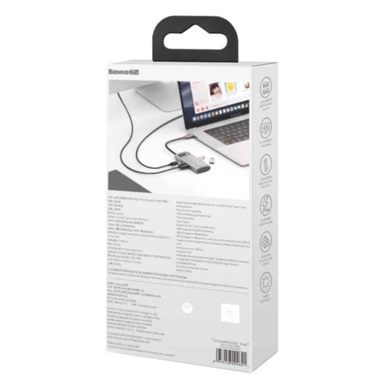 USB-Hub Baseus Metal Gleam Series 4-in-1 Multifunctional (Type-C to HDMI*1+USB3.0*1+USB2.0*1+PD*1)