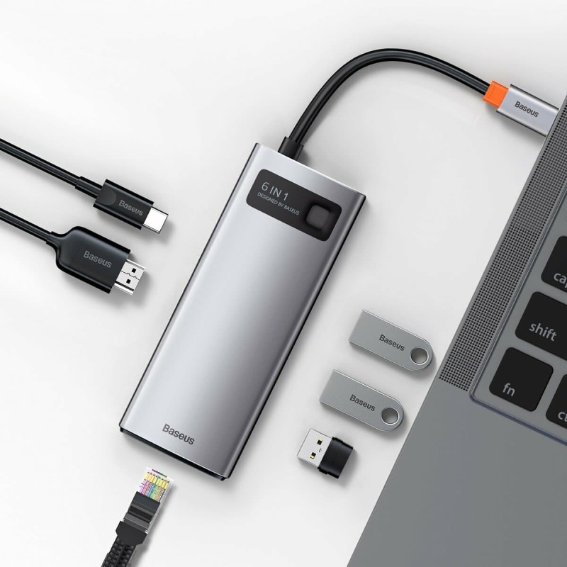 USB-Hub Baseus Metal Gleam Series 6-in-1 Multifunctional (Type-C to HDMI*1+USB3.0*3+PD*1+RJ45*1)