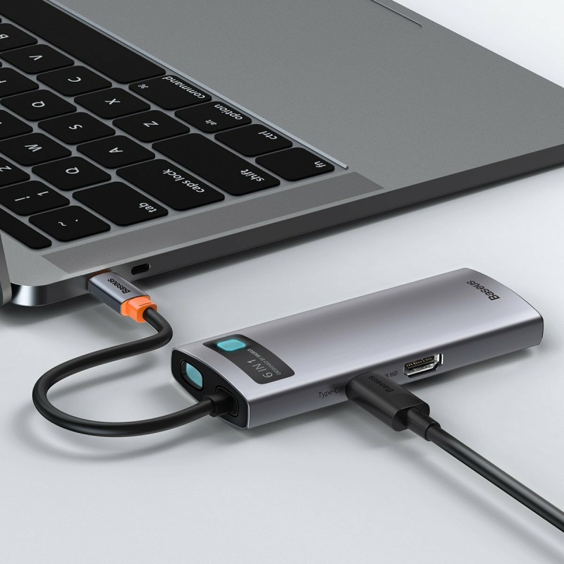 USB-Hub Baseus Metal Gleam Series 6-in-1 Multifunctional (Type-C to HDMI*1+USB3.0*3+PD*1+RJ45*1)