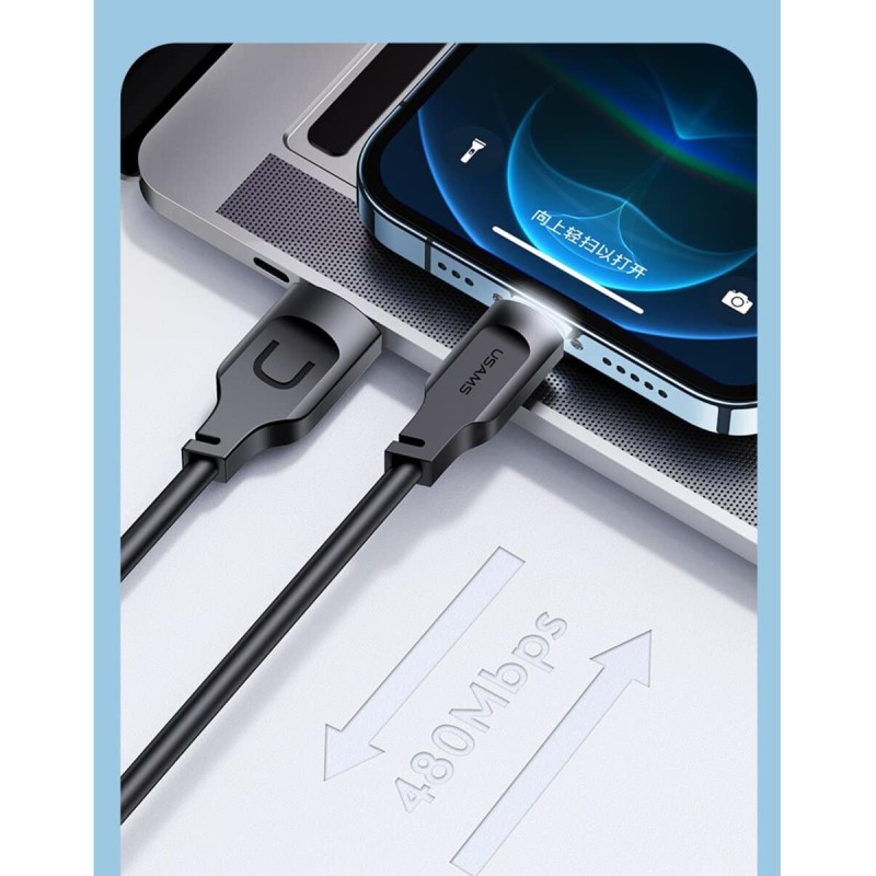 Кабель Usams US-SJ565 Lightning 2.4A Charging & Data Cable Lithe Series 1.2m Black