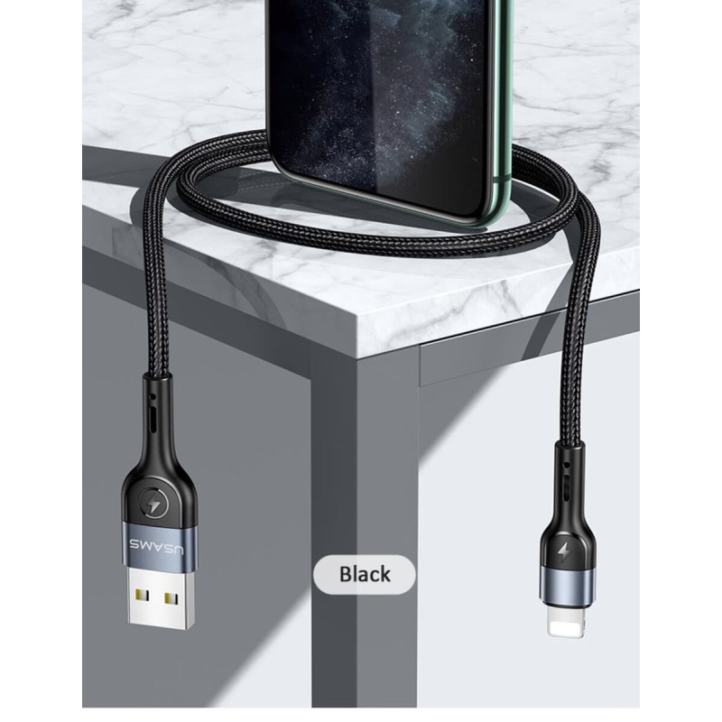 Кабель Usams US-SJ448 U55 Lightning Aluminum Alloy Braided Data Cable 1m Black