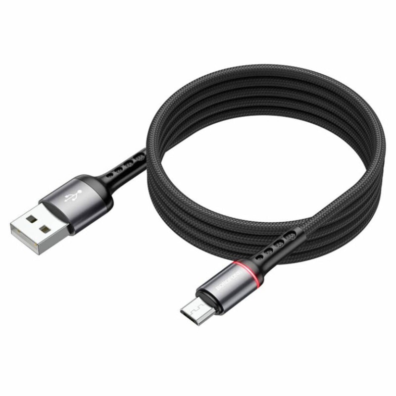 Кабель BOROFONE BU33 USB to Micro 2.4A, 1.2m, nylon, aluminum connectors, light indicator, Black