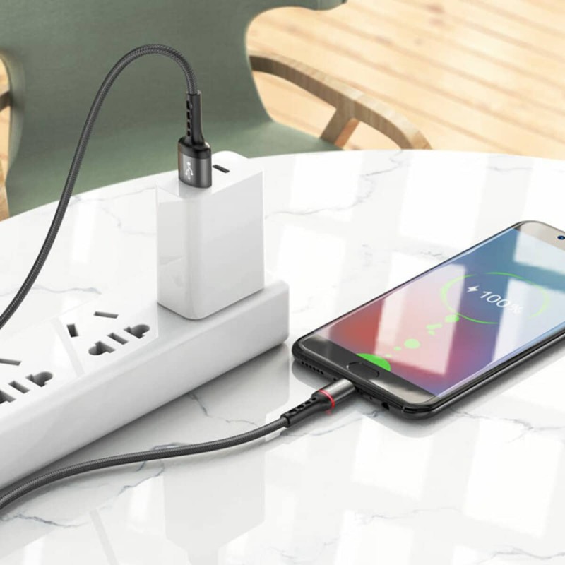 Кабель BOROFONE BU33 USB to Micro 2.4A, 1.2m, nylon, aluminum connectors, light indicator, Black