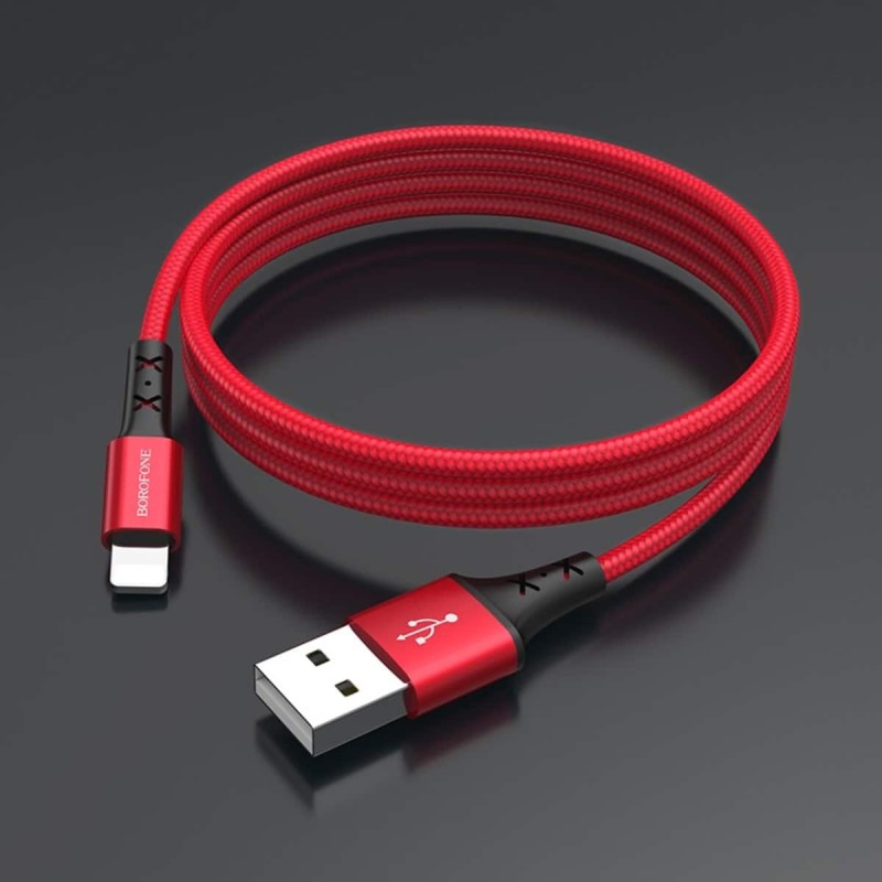 Кабель BOROFONE BX20 USB to iP 2A, 1m, nylon, TPE connectors, Red