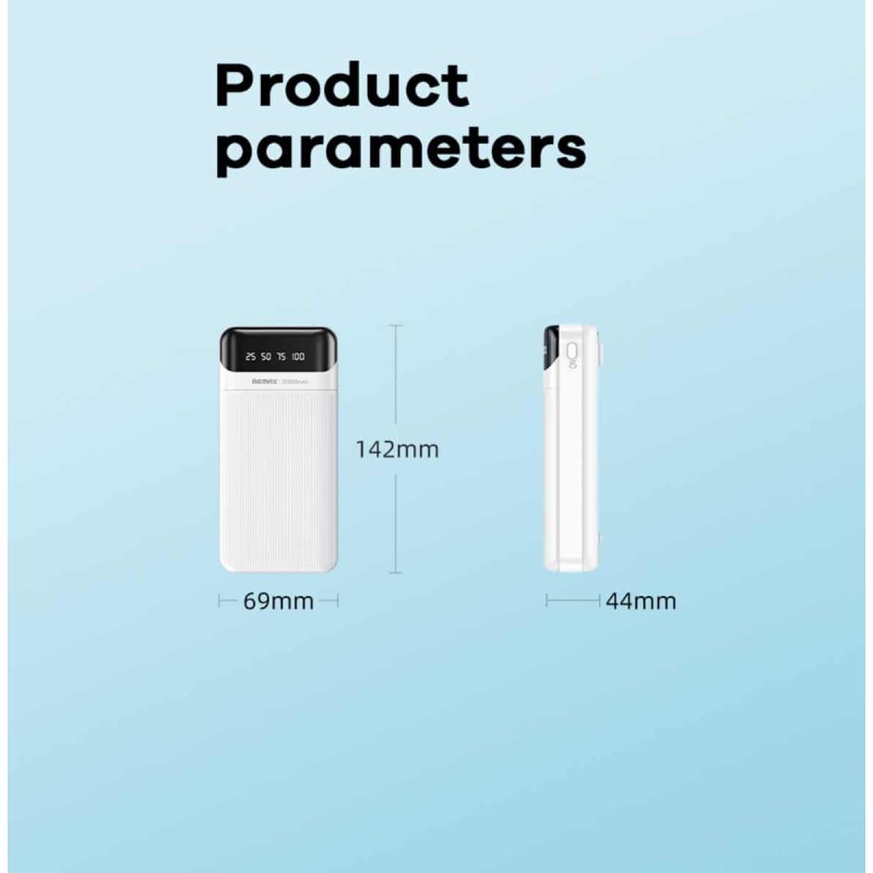 Зовнішній акумулятор REMAX Lesu Series 2A Cabled Power Bank  30000mAh  RPP-103 White