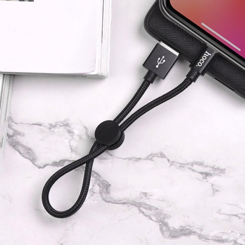 Кабель HOCO X35 USB to iP 2.4A, 0.25m, nylon, aluminum connectors, Black