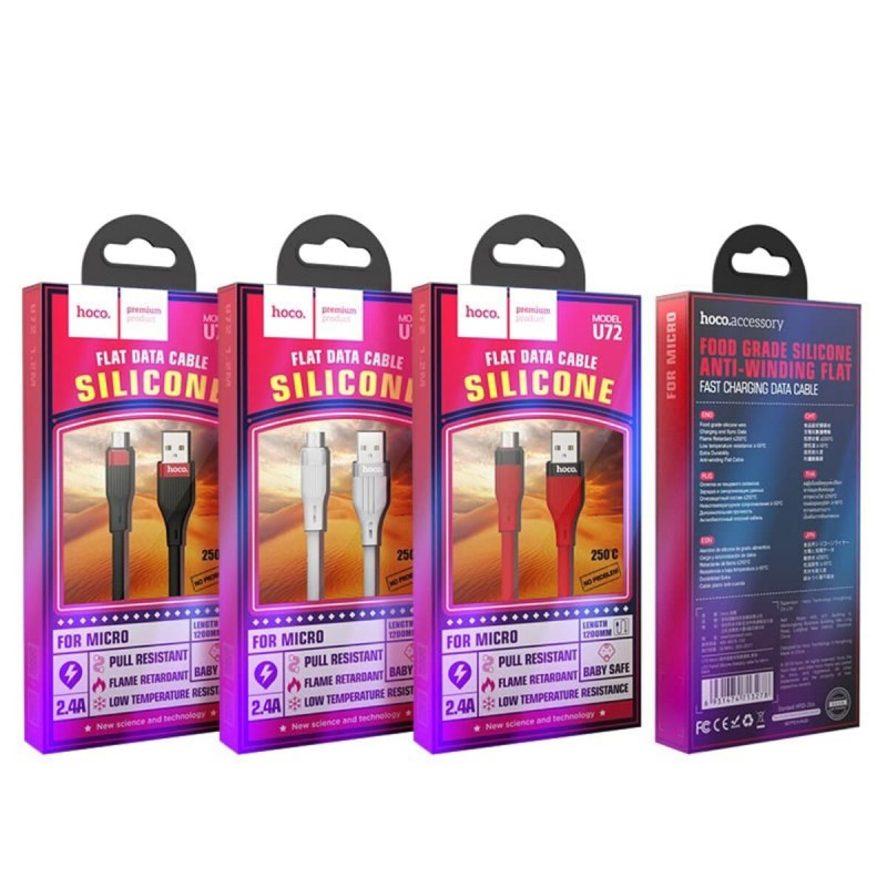 Кабель HOCO U72 USB to Micro 2.4A, 1.2m, silicone, TPE connectors, Black