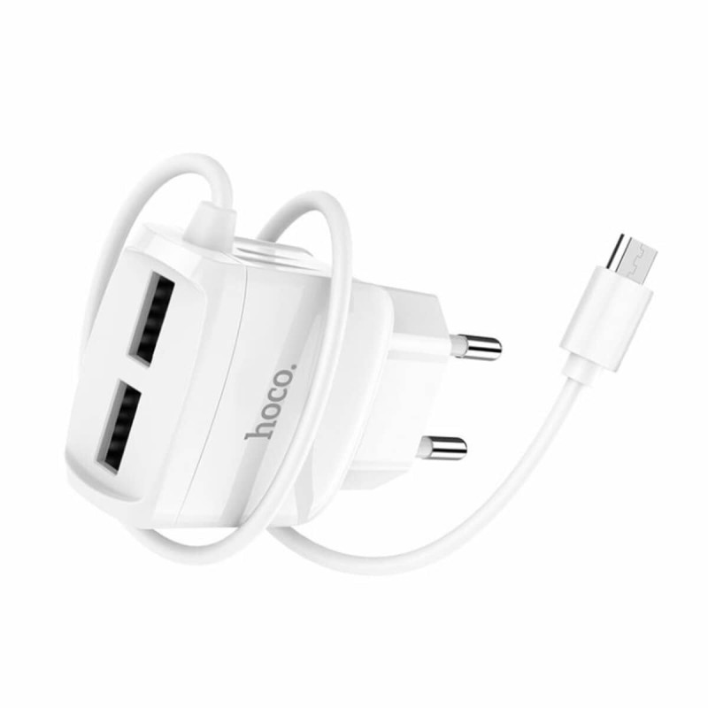 Мережевий зарядний пристрій HOCO C59A Mega joy double port charger for Micro White