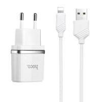 Мережевий зарядний пристрій HOCO C12 Smart dual USB (iP cable)charger set White