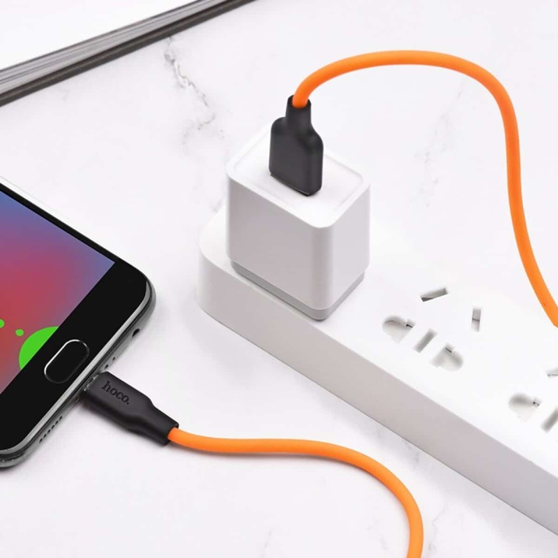 Кабель HOCO X21 Plus USB to Micro 2.4A, 1m, silicone, silicone connectors, Black+Orange