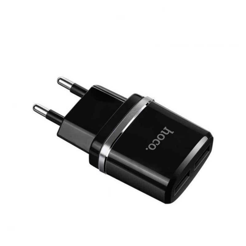 Мережевий зарядний пристрій HOCO C12 Smart dual USB (iP cable)charger set Black