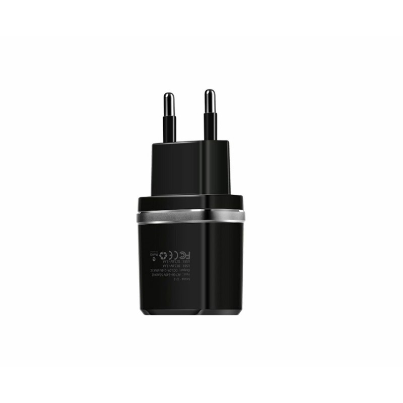 Мережевий зарядний пристрій HOCO C12 Smart dual USB (iP cable)charger set Black