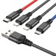 Кабель HOCO X76 USB to iP+iP+Type-C+Micro 2A, 1m, nylon, aluminum connectors Black+Red+Blue