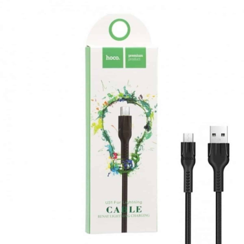 Кабель HOCO U31 USB to iP 2.4A, 1m, nylon, TPE connectors, Black