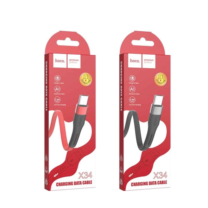 Кабель HOCO X34 USB to Micro 2.4A, 1m, TPE, aluminum connectors, Black