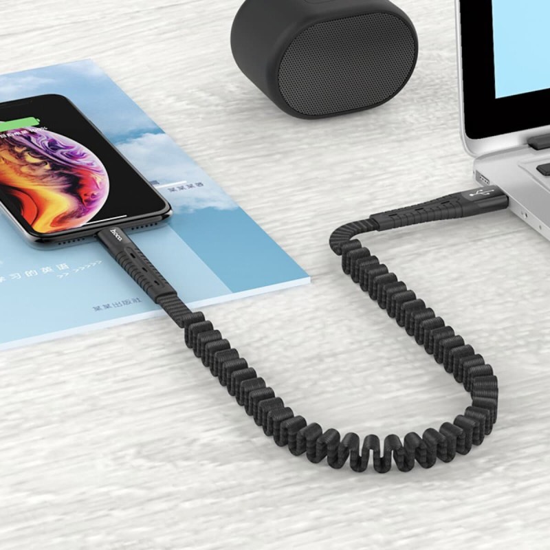 Кабель HOCO U78 USB to iP 2.4A, 0.8-1.2m, nylon, TPE connectors, elastic, Black