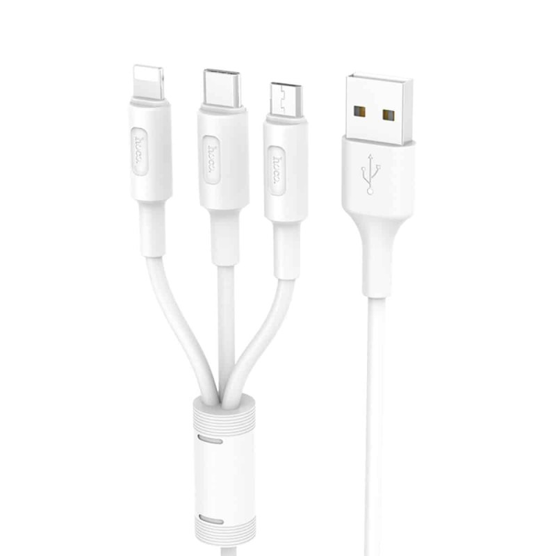 Кабель HOCO X25 USB to iP+Type-C+Micro 2A, 1m, PVC, PVC connectors, White