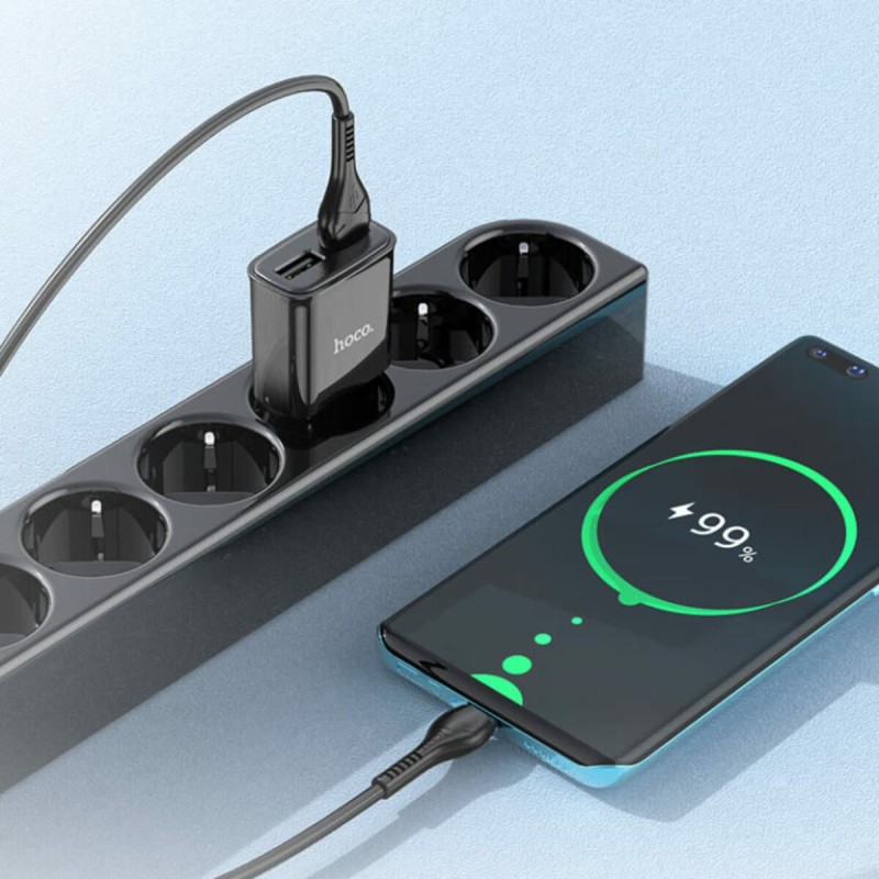 Мережевий зарядний пристрій HOCO C88A Star round dual port charger set(Type-C) Black