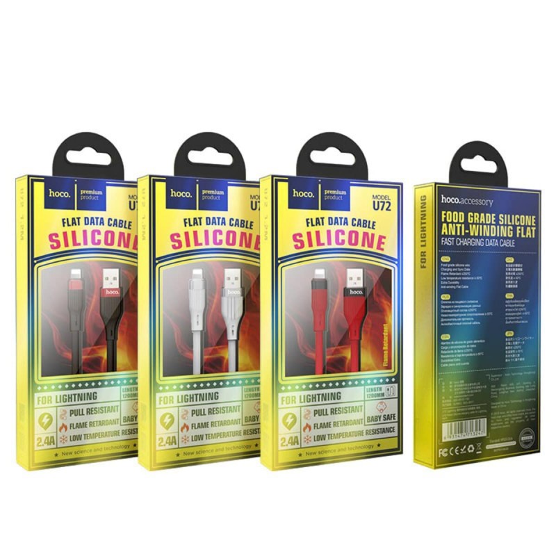 Кабель HOCO U72 USB to iP 2.4A, 1.2m, silicone, TPE connectors, Black