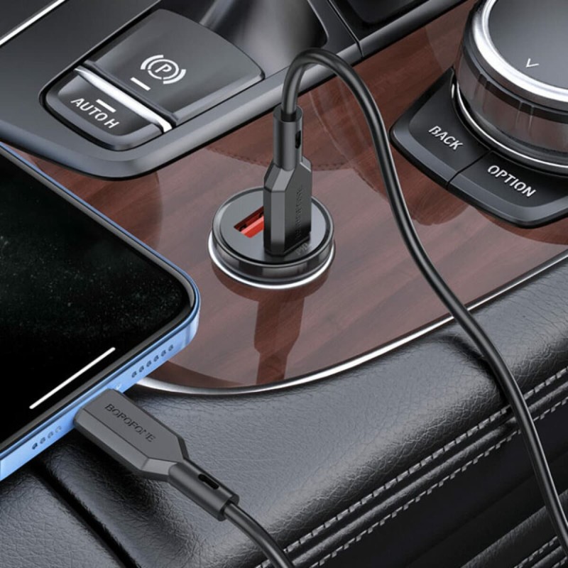 Автомобільний зарядний пристрій BOROFONE BZ18A PD20W+QC3.0 car charger set(Type-C to iP) Black