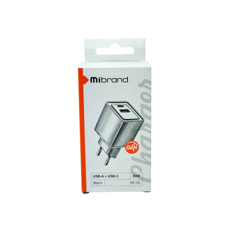 Мережевий зарядний пристрій Mibrand MI-30 GaN 30W Travel Charger USB-A + USB-C Black
