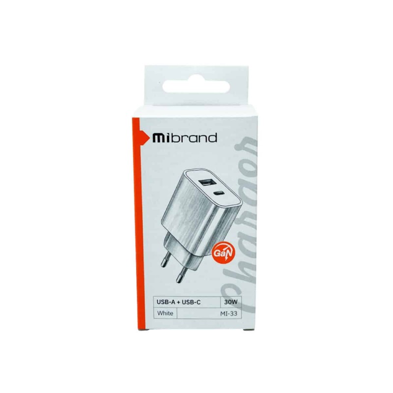 Мережевий зарядний пристрій Mibrand MI-33 GaN 30W Travel Charger USB-A + USB-C White