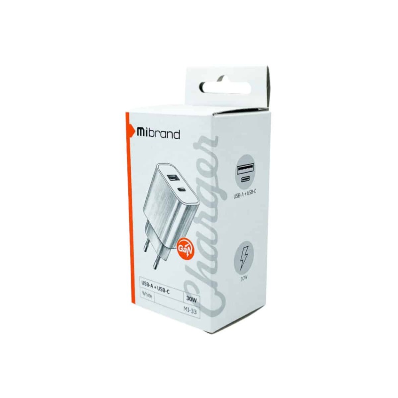 Мережевий зарядний пристрій Mibrand MI-33 GaN 30W Travel Charger USB-A + USB-C White