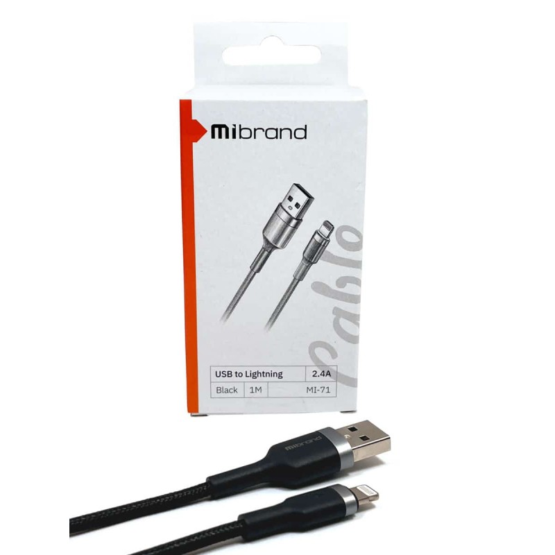 Кабель Mibrand MI-71 Metal Braided  Cable USB for Lightning 2.4A 1m Black