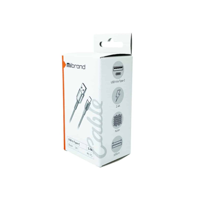Кабель Mibrand MI-71 Metal Braided Cable USB for Type-C  2.4A 1m Black