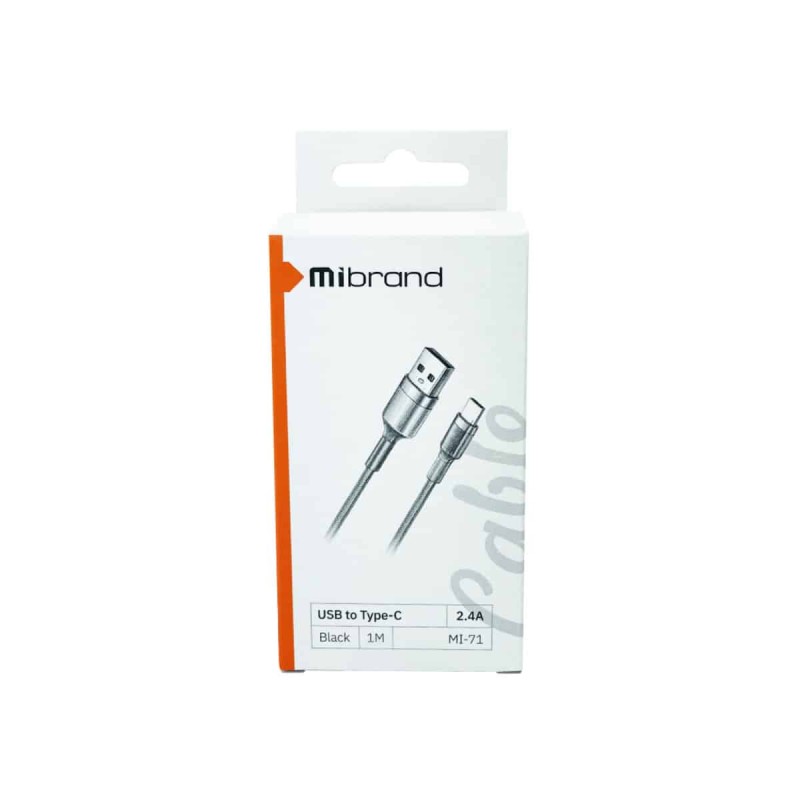 Кабель Mibrand MI-71 Metal Braided Cable USB for Type-C  2.4A 1m Black