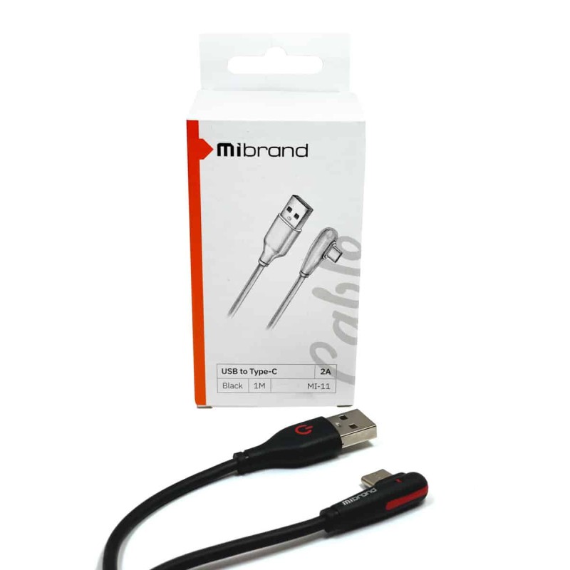Кабель Mibrand MI-11 Two Colour Elbow Charging Line USB for Type-C 2A 1m Black