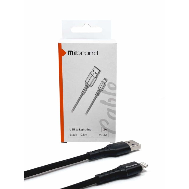 Кабель Mibrand MI-32 Nylon Charging Line USB for Lightning 2A 0.5m Black