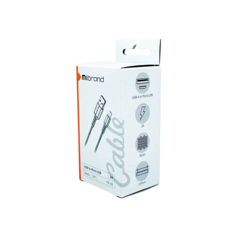 Кабель Mibrand MI-32 Nylon Charging Line USB for Micro 2A 1m Black
