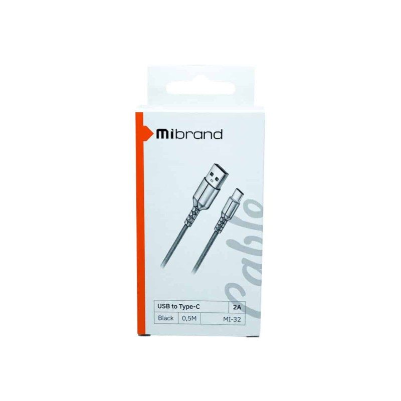 Кабель Mibrand MI-32 Nylon Charging Line USB for Type-C 2A 0.5m Black