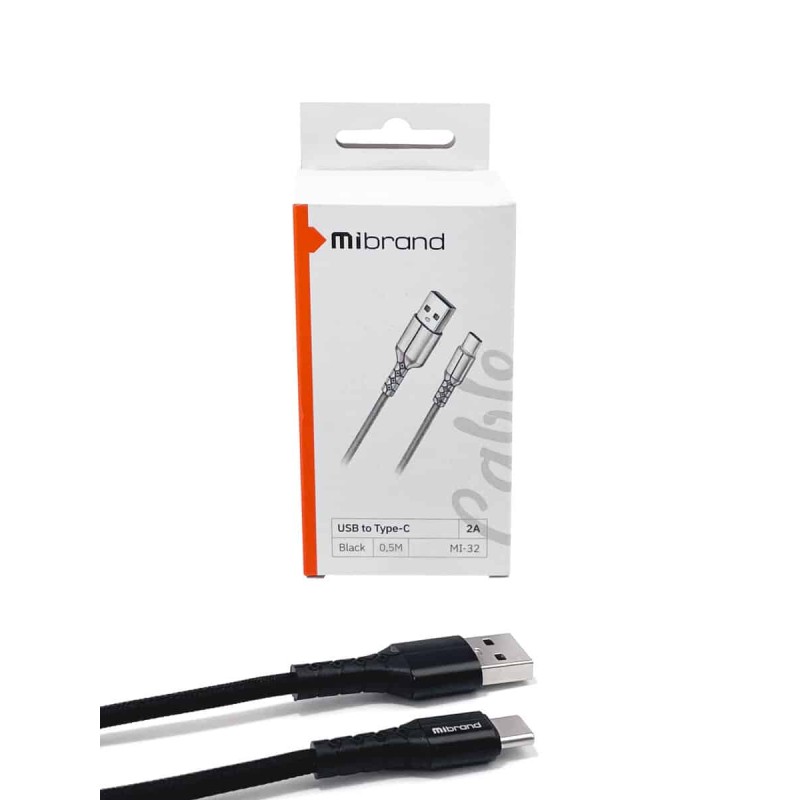 Кабель Mibrand MI-32 Nylon Charging Line USB for Type-C 2A 0.5m Black