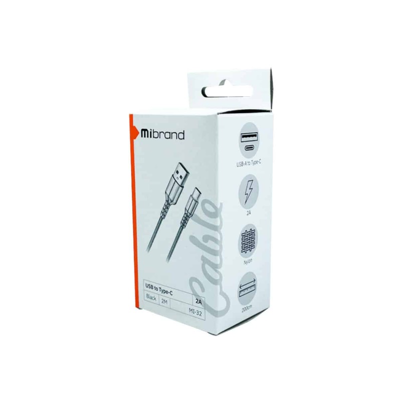 Кабель Mibrand MI-32 Nylon Charging Line USB for Type-C 2A 2m Black