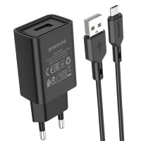 Мережевий зарядний пристрій BOROFONE BA68A Glacier single port charger set(Micro) Black