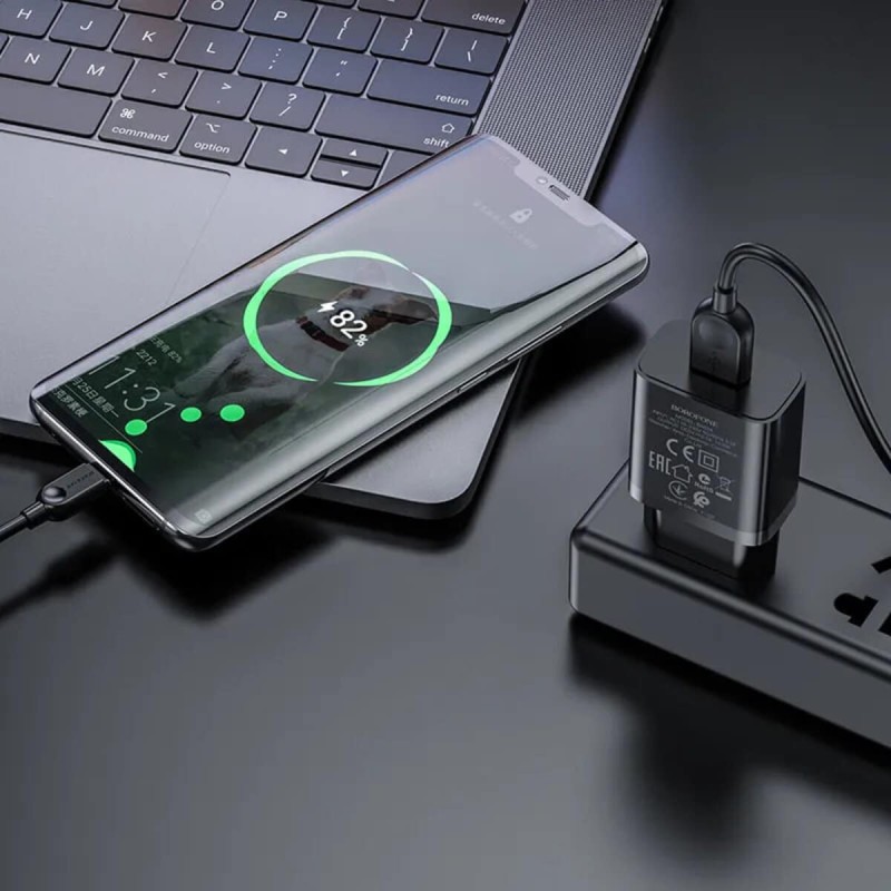 Мережевий зарядний пристрій BOROFONE BA68A Glacier single port charger set(Type-C) Black