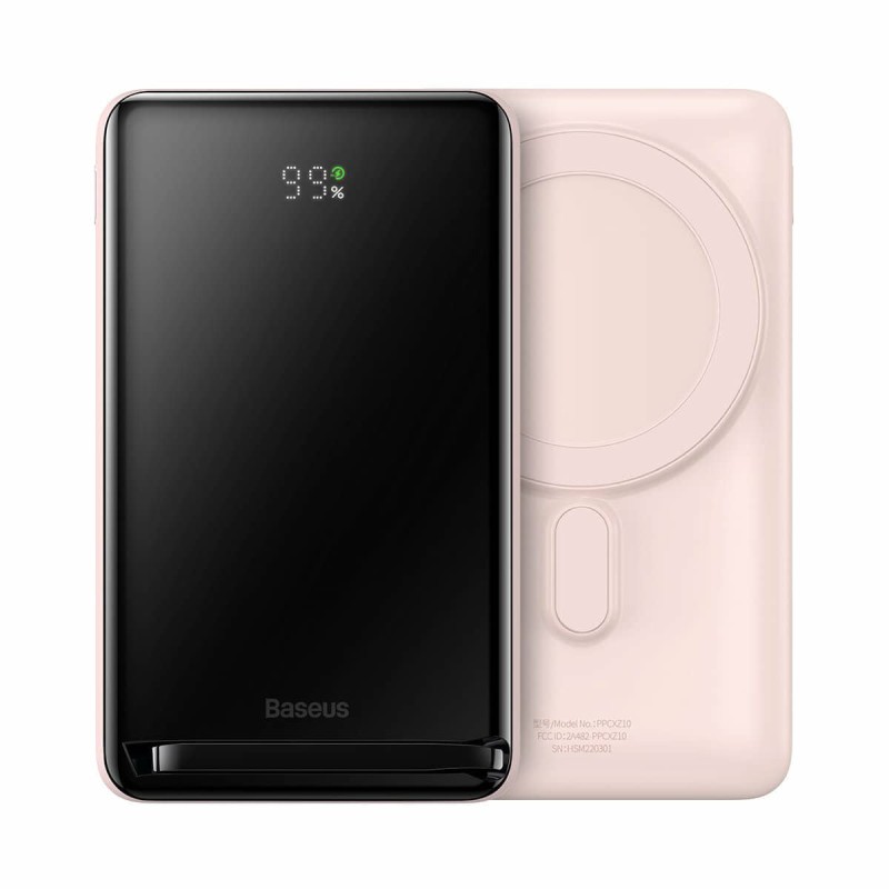 Зовнішній акумулятор Baseus Magnetic Bracket Wireless Fast Charge Power Bank 10000mAh 20W Pink
