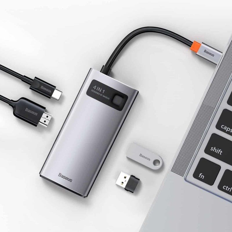 USB-Hub Baseus Metal Gleam Series 4-in-1 Multifunctional Type-C HUB Docking Station Gray (Type-C to USB3.0*3+RJ45*1)