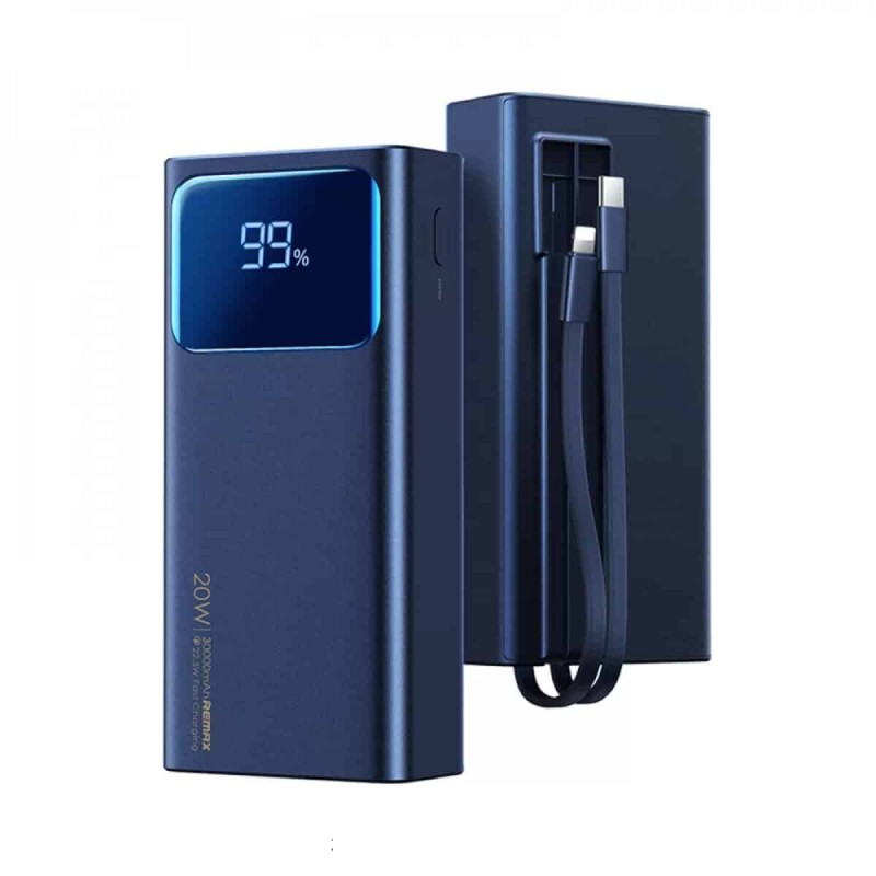 Зовнішній акумулятор REMAX Voyage Series  PD20W+QC22.5W Cabled Fast Charging Power Bank  30000mAh RPP-571 Blue