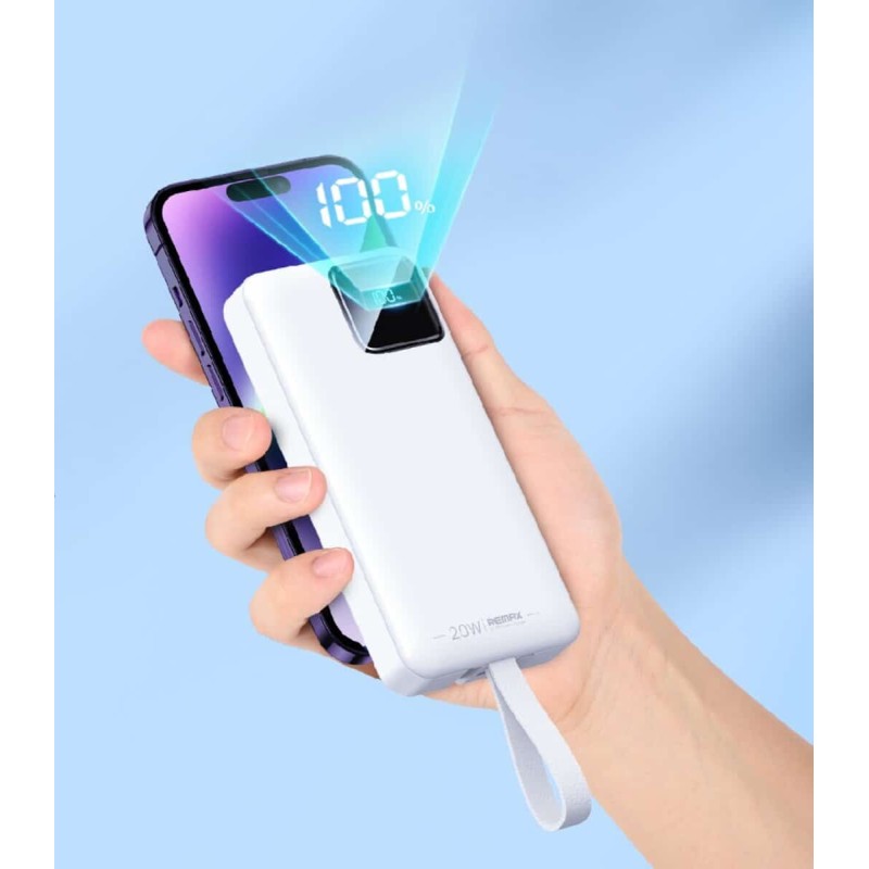 Зовнішній акумулятор REMAX Suji Series PD 20W+QC 22.5W  Fast Charging Cabled Power Bank 30000mAh  RPP-550 White
