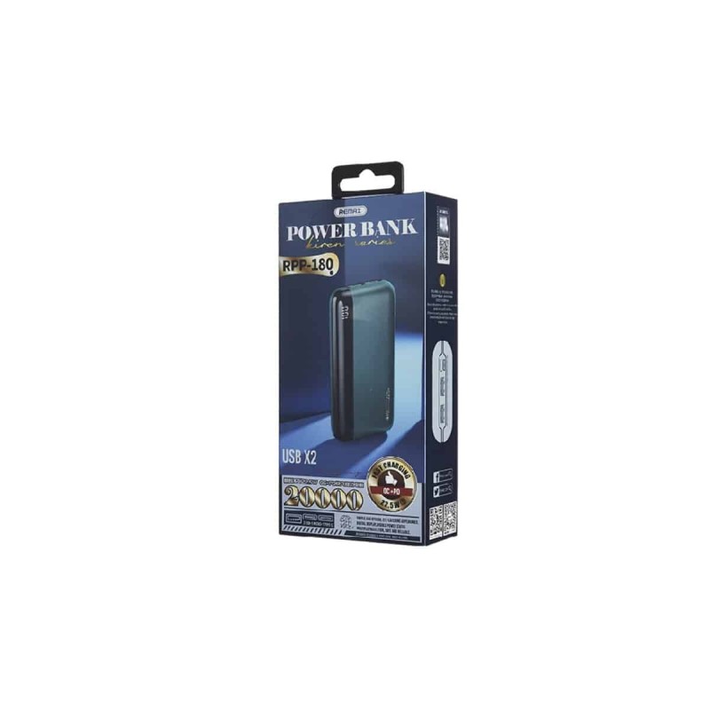 Зовнішній акумулятор REMAX Kiren Series PD20W+QC22.5W Fast Charging Power Bank  20000mAh RPP-180 Green