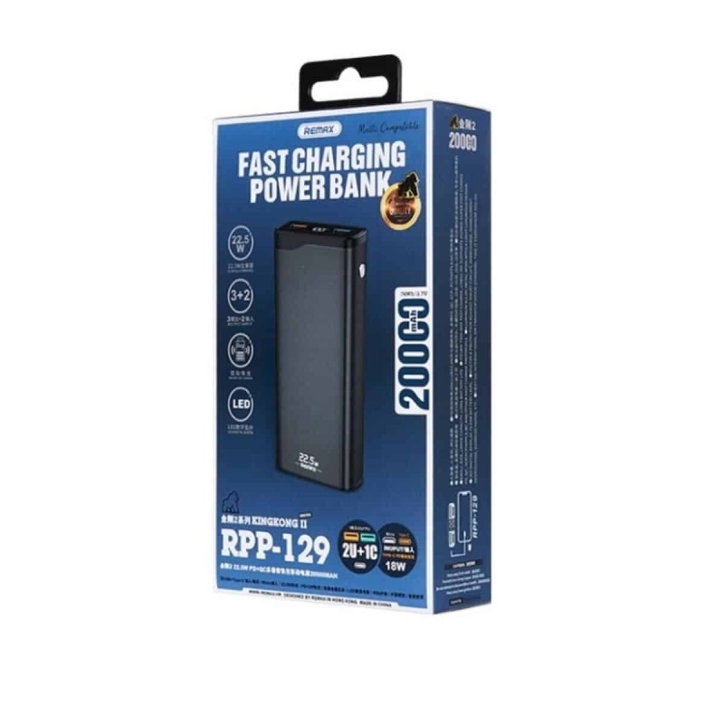 Зовнішній акумулятор REMAX Kingkong II QC 22.5W + PD 18W Multi-compatible Power Bank 20000mAh RPP-129 Grey