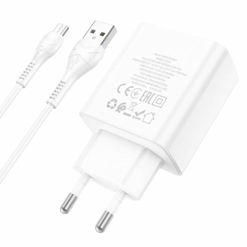 Мережевий зарядний пристрій HOCO C102A Fuerza QC3.0 four-port charger set(Micro) White
