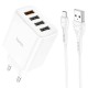 Мережевий зарядний пристрій HOCO C102A Fuerza QC3.0 four-port charger set(Micro) White